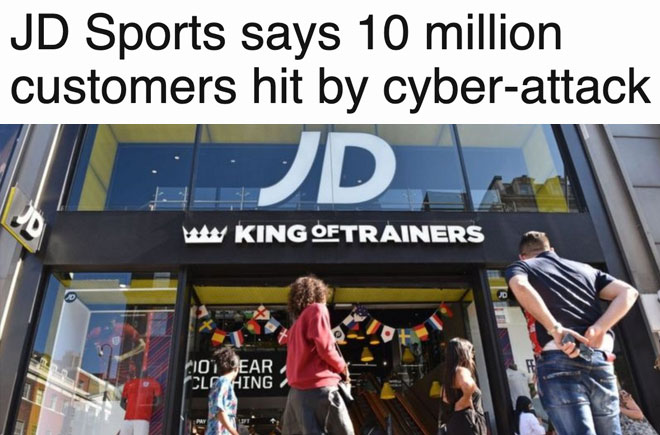 JD Sports says 10 million customers hit by cyber-attack
