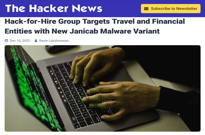 Hack-for-Hire Group Targets Travel and Financial Entities with New Janicab Malware Variant 