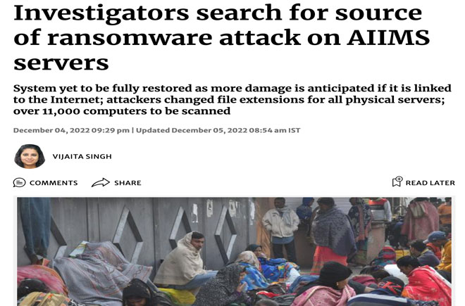 Investigators search for source of ransomware attack on AIIMS servers