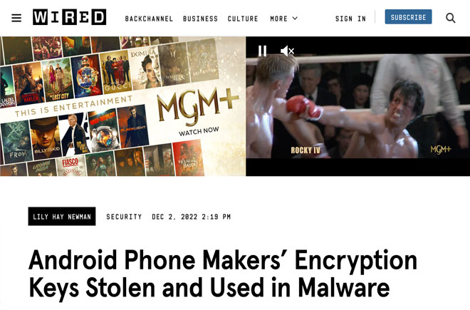 Android Phone Makers’ Encryption Keys Stolen and Used in Malware